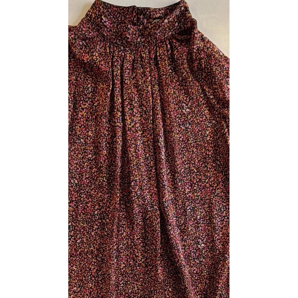 H&M Women's Floral High Neck Button Front Blouse Black/Pink Long Sleeve XXL